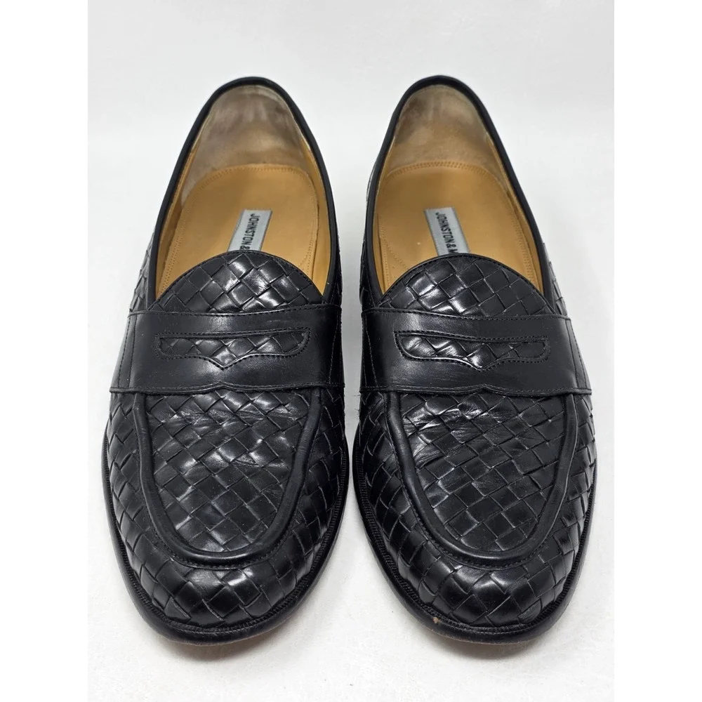 Vintage Johnston & Murphy Men Sz 13 Woven Leather Penny Loafers Crafted Classic